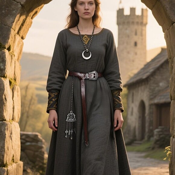 Viking Leather Belt with Hanging Chain Medieval Cosplay Renaissance Costume - Picture 3 of 9